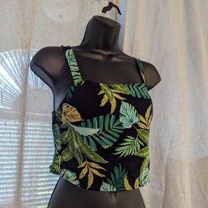 106. Tropical Leaf Print Women's Top and skort set - M